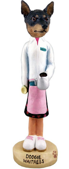 Tan & Black Miniature Pinscher Waitress Doogie Collectible Dog Figurine