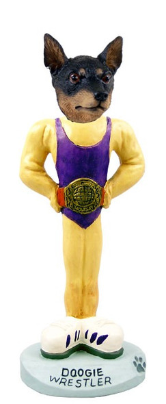 Tan & Black Miniature Pinscher Wrestler Doogie Collectible Dog Figurine