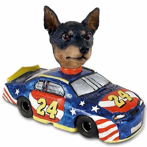 Tan & Black Miniature Pinscher Race Car Doogie Collectible Dog Figurine
