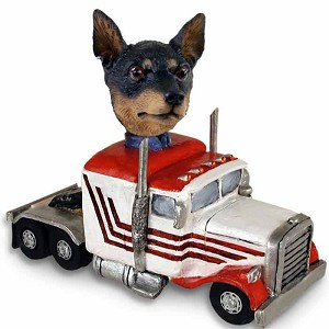 Tan & Black Miniature Pinscher Truck Tractor Doogie Collectible Dog Figurine