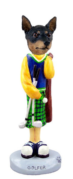 Tan & Black Miniature Pinscher Golf Doogie Collectible Dog Figurine
