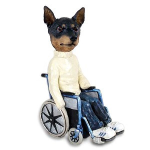 Tan & Black Miniature Pinscher Wheelchair Doogie Collectible Dog Figurine