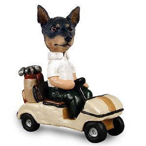 Tan & Black Miniature Pinscher Golf Cart Doogie Collectible Dog Figurine