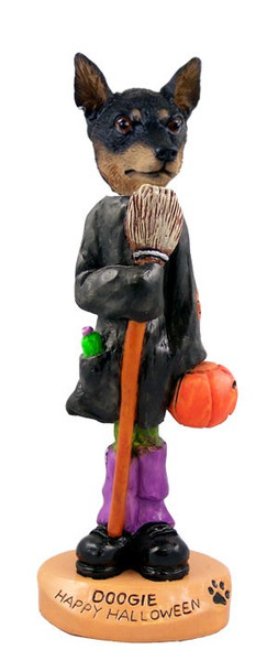 Tan & Black Miniature Pinscher Happy Halloween Doogie Collectible Dog Figurine