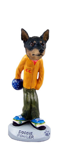 Tan & Black Miniature Pinscher Bowler Doogie Collectible Dog Figurine