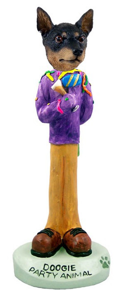 Tan & Black Miniature Pinscher Party Animal Doogie Collectible Dog Figurine