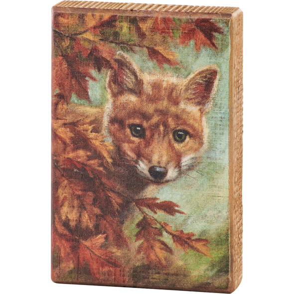 Curious Fox Decorative Wooden Block Sign Decor - Autumn Leaves 4x6 from Primitives by Kathy