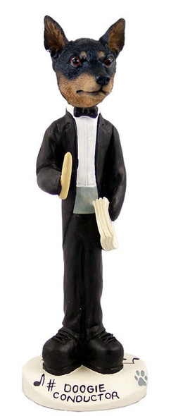 Tan & Black Miniature Pinscher Conductor Doogie Collectible Dog Figurine