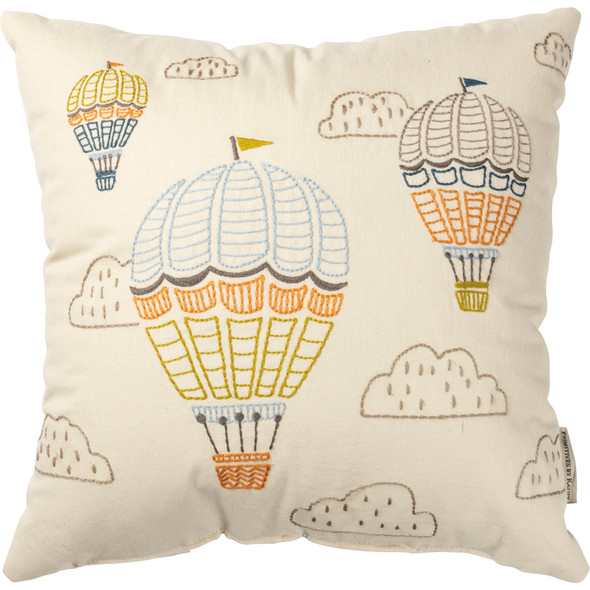 Decorative Nursery Cotton Throw Pillow - Balloons & Clouds 15x15 from Primitives by Kathy