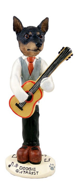 Tan & Black Miniature Pinscher Guitarist Doogie Collectible Dog Figurine