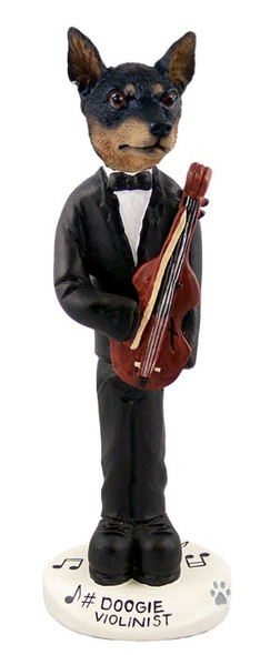 Tan & Black Miniature Pinscher Violinist Doogie Collectible Dog Figurine