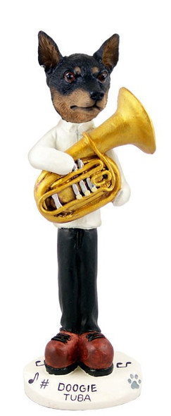 Tan & Black Miniature Pinscher Tuba Doogie Collectible Dog Figurine