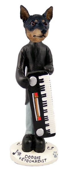 Tan & Black Miniature Pinscher Keyboardist Doogie Collectible Dog Figurine