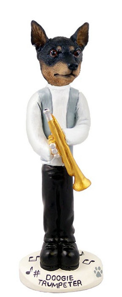 Tan & Black Miniature Pinscher Trumpeter Doogie Collectible Dog Figurine