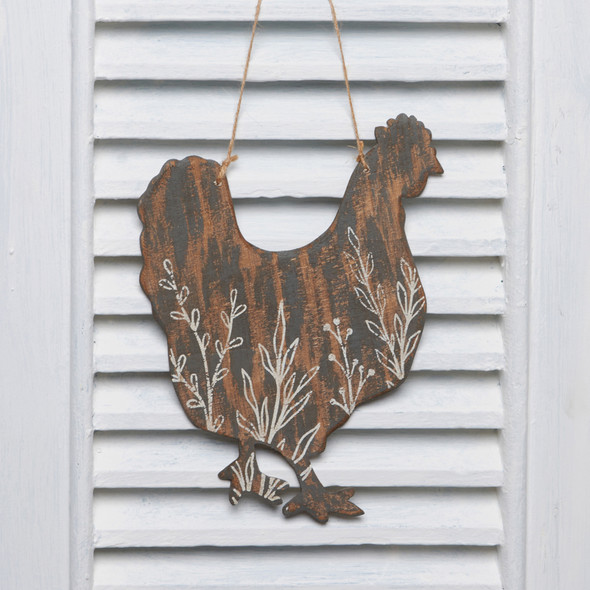 Decorative Wooden Hanging Wall Decor - Floral Farmhouse Chicken 10 Inch from Primitives by Kathy