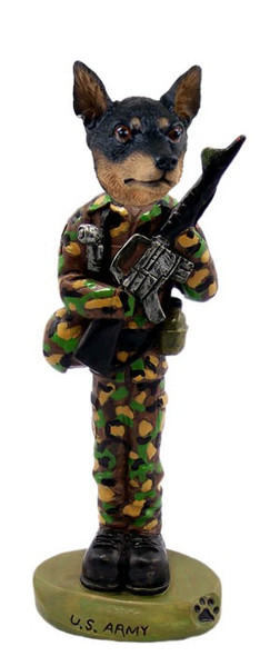 Tan & Black Miniature Pinscher U S Army Doogie Collectible Dog Figurine