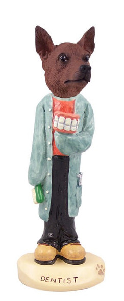 Red & Brown Miniature Pinscher Dentist Doogie Collectible Dog Figurine