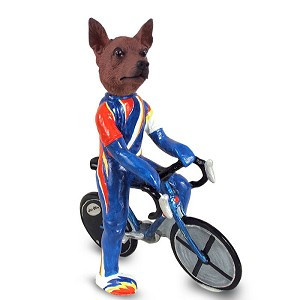 Red & Brown Miniature Pinscher Bicycle Doogie Collectible Dog Figurine