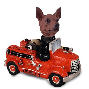 Red & Brown Miniature Pinscher Fire Engine Doogie Collectible Dog Figurine