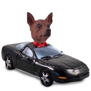 Red & Brown Miniature Pinscher Sports Car Doogie Collectible Dog Figurine