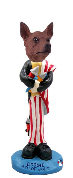 Red & Brown Miniature Pinscher 4th of July Doogie Collectible Dog Figurine