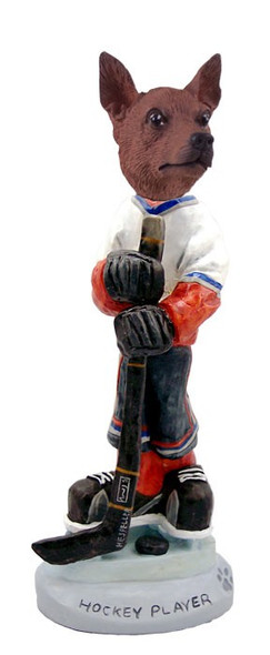 Red & Brown Miniature Pinscher Hockey Player Doogie Collectible Dog Figurine