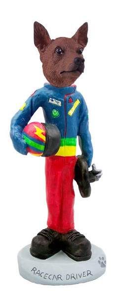 Red & Brown Miniature Pinscher Racecar Driver Doogie Collectible Dog Figurine