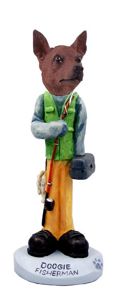 Red & Brown Miniature Pinscher Fisherman Doogie Collectible Dog Figurine