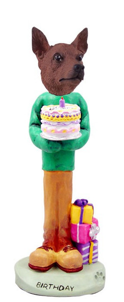 Red & Brown Miniature Pinscher Birthday Doogie Collectible Dog Figurine