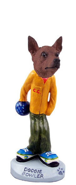 Red & Brown Miniature Pinscher Bowler Doogie Collectible Dog Figurine