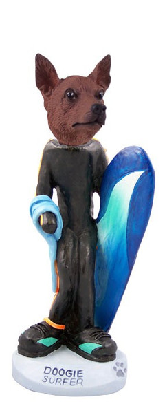 Red & Brown Miniature Pinscher Surfer Doogie Collectible Dog Figurine
