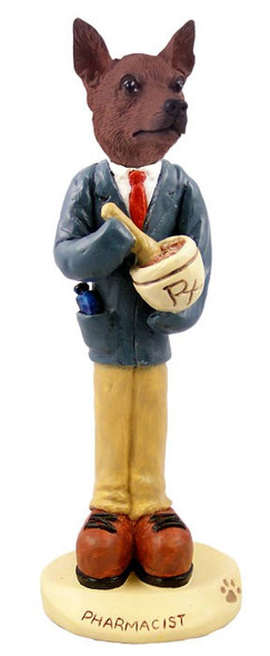 Red & Brown Miniature Pinscher Pharmacist Doogie Collectible Dog Figurine