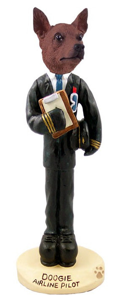 Red & Brown Miniature Pinscher Airline Pilot Doogie Collectible Dog Figurine