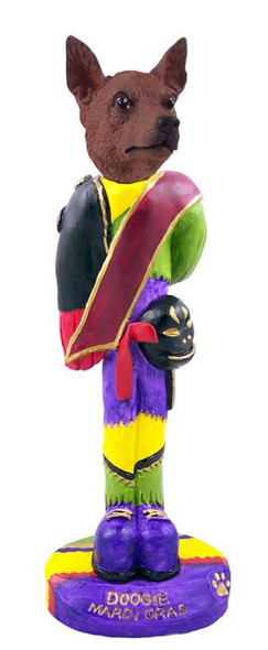 Red & Brown Miniature Pinscher Mardi Gras Doogie Collectible Dog Figurine
