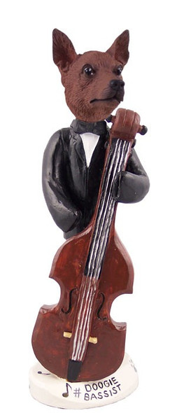 Red & Brown Miniature Pinscher Bassist Doogie Collectible Dog Figurine