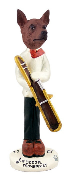 Red & Brown Miniature Pinscher Trombonist Doogie Collectible Dog Figurine