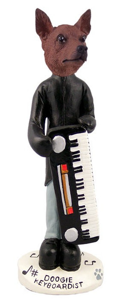 Red & Brown Miniature Pinscher Keyboardist Doogie Collectible Dog Figurine