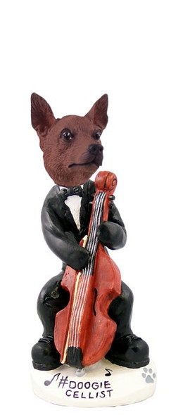 Red & Brown Miniature Pinscher Cellist Doogie Collectible Dog Figurine