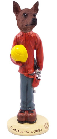 Red & Brown Miniature Pinscher Construction Worker Doogie Collectible Dog Figurine
