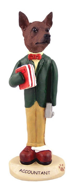Red & Brown Miniature Pinscher Accountant Doogie Collectible Dog Figurine