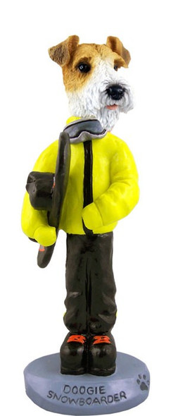 Red Wire Fox Terrier Snowboarder Doogie Collectible Dog Figurine