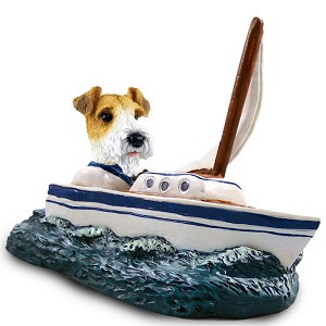 Red Wire Fox Terrier Sailboat Doogie Collectible Dog Figurine