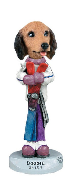 Longhaired Red Dachshund Skier Doogie Collectible Dog Figurine