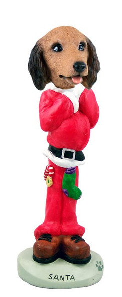 Longhaired Red Dachshund Santa Doogie Collectible Dog Figurine