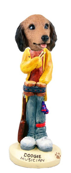 Longhaired Red Dachshund Musician Doogie Collectible Dog Figurine