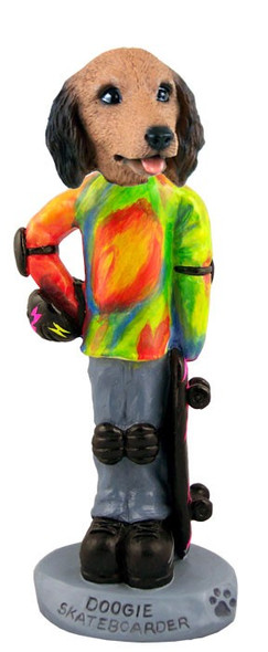 Longhaired Red Dachshund Skateboarder Doogie Collectible Dog Figurine