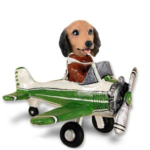 Longhaired Red Dachshund Airplane Doogie Collectible Dog Figurine