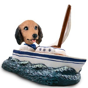 Longhaired Red Dachshund Sailboat Doogie Collectible Dog Figurine
