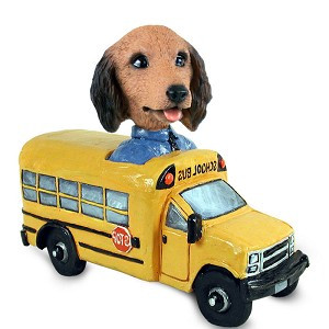 Longhaired Red Dachshund School Bus Doogie Collectible Dog Figurine