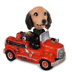 Longhaired Red Dachshund Fire Engine Doogie Collectible Dog Figurine